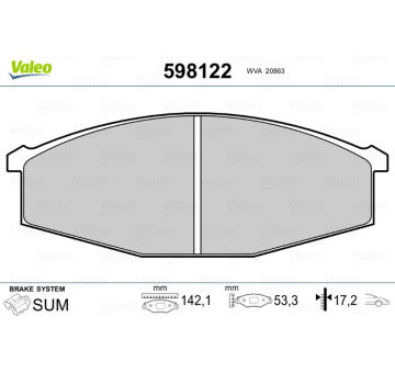Sada brzdových destiček, kotoučová brzda VALEO 598122