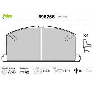 Sada brzdových destiček, kotoučová brzda VALEO 598266