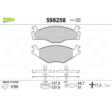 Sada brzdových destiček, kotoučová brzda VALEO 598258