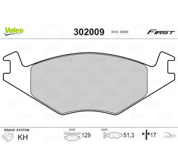 Sada brzdových destiček, kotoučová brzda VALEO 302009