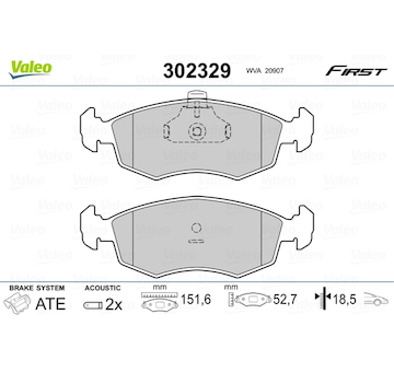 Sada brzdových destiček, kotoučová brzda VALEO 302329