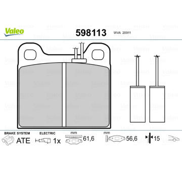 Sada brzdových destiček, kotoučová brzda VALEO 598113