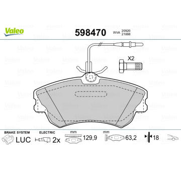 Sada brzdových destiček, kotoučová brzda VALEO 598470