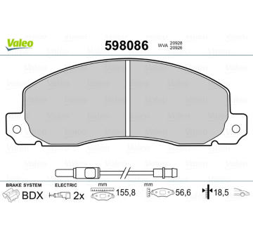 Sada brzdových destiček, kotoučová brzda VALEO 598086