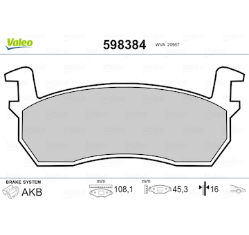 Sada brzdových destiček, kotoučová brzda VALEO 598384