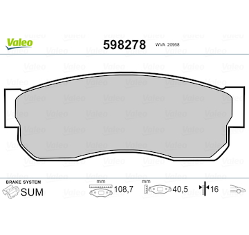 Sada brzdových destiček, kotoučová brzda VALEO 598278