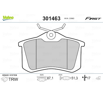 Sada brzdových destiček, kotoučová brzda VALEO 301463