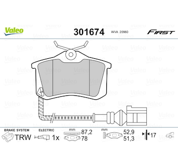 Sada brzdových destiček, kotoučová brzda VALEO 301674