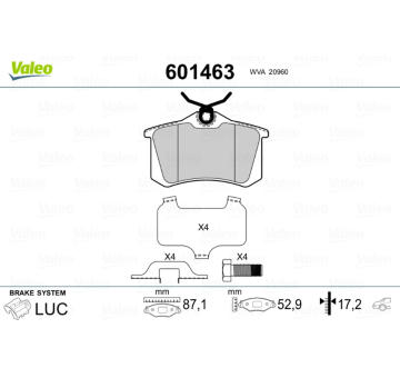 Sada brzdových destiček, kotoučová brzda VALEO 601463