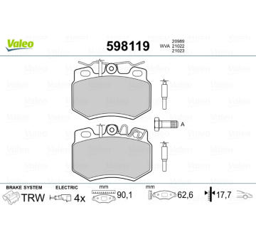 Sada brzdových destiček, kotoučová brzda VALEO 598119