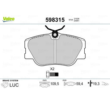 Sada brzdových destiček, kotoučová brzda VALEO 598315