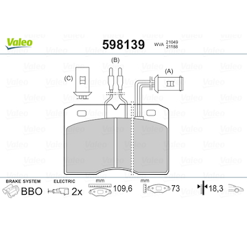 Sada brzdových destiček, kotoučová brzda VALEO 598139