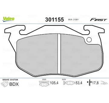 Sada brzdových destiček, kotoučová brzda VALEO 301155