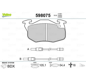 Sada brzdových destiček, kotoučová brzda VALEO 598075