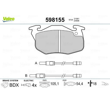 Sada brzdových destiček, kotoučová brzda VALEO 598155