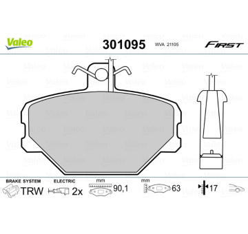 Sada brzdových destiček, kotoučová brzda VALEO 301095