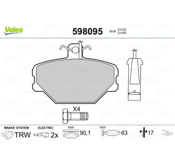 Sada brzdových destiček, kotoučová brzda VALEO 598095