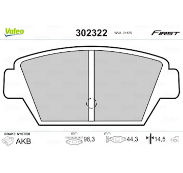 Sada brzdových destiček, kotoučová brzda VALEO 302322