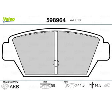 Sada brzdových destiček, kotoučová brzda VALEO 598964