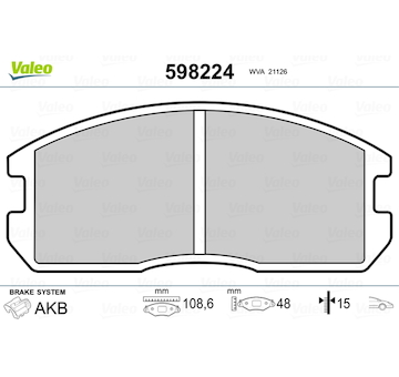 Sada brzdových destiček, kotoučová brzda VALEO 598224