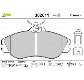 Sada brzdových destiček, kotoučová brzda VALEO 302011