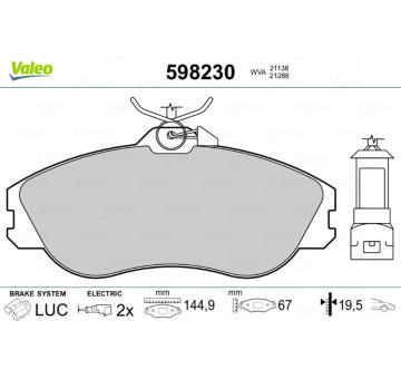 Sada brzdových destiček, kotoučová brzda VALEO 598230