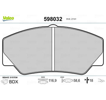 Sada brzdových destiček, kotoučová brzda VALEO 598032