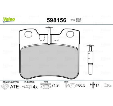 Sada brzdových destiček, kotoučová brzda VALEO 598156