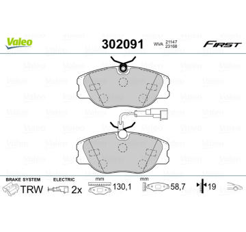 Sada brzdových destiček, kotoučová brzda VALEO 302091