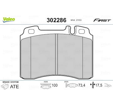 Sada brzdových destiček, kotoučová brzda VALEO 302286