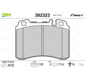 Sada brzdových destiček, kotoučová brzda VALEO 302323