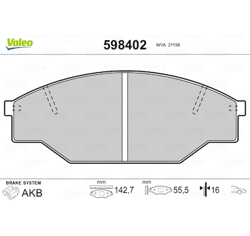 Sada brzdových destiček, kotoučová brzda VALEO 598402