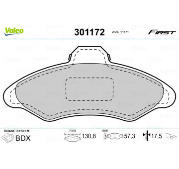 Sada brzdových destiček, kotoučová brzda VALEO 301172