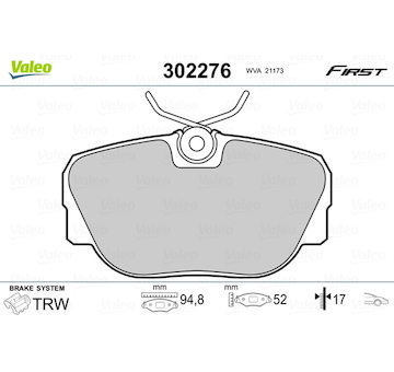 Sada brzdových destiček, kotoučová brzda VALEO 302276