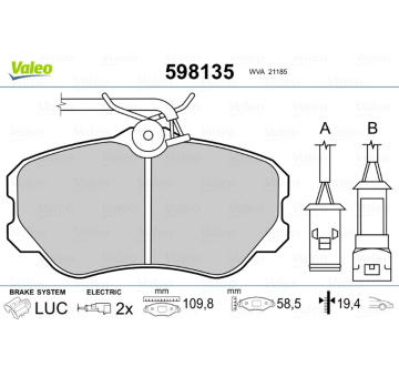 Sada brzdových destiček, kotoučová brzda VALEO 598135