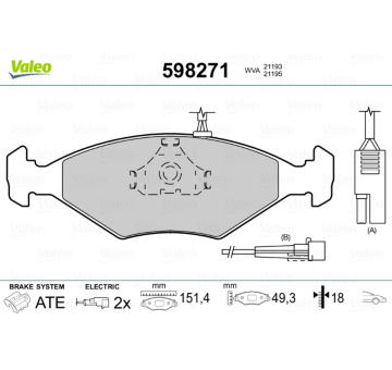 Sada brzdových destiček, kotoučová brzda VALEO 598271