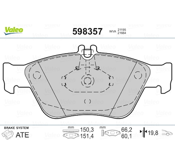 Sada brzdových destiček, kotoučová brzda VALEO 598357