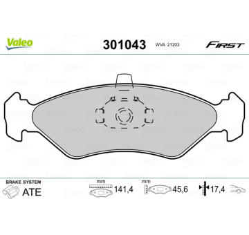 Sada brzdových destiček, kotoučová brzda VALEO 301043