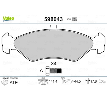 Sada brzdových destiček, kotoučová brzda VALEO 598043