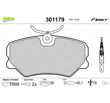 Sada brzdových destiček, kotoučová brzda VALEO 301179