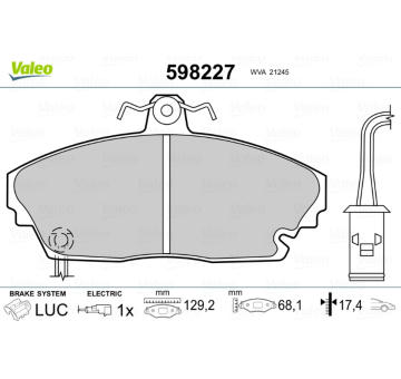 Sada brzdových destiček, kotoučová brzda VALEO 598227