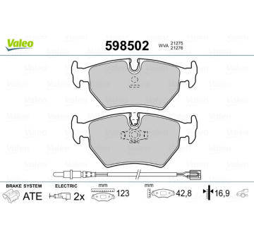 Sada brzdových destiček, kotoučová brzda VALEO 598502