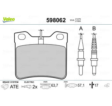 Sada brzdových destiček, kotoučová brzda VALEO 598062