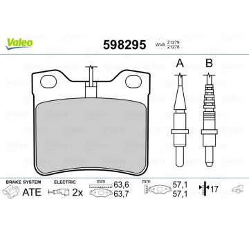 Sada brzdových destiček, kotoučová brzda VALEO 598295