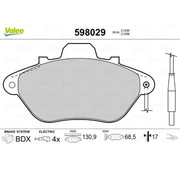 Sada brzdových destiček, kotoučová brzda VALEO 598029