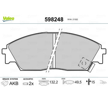 Sada brzdových destiček, kotoučová brzda VALEO 598248