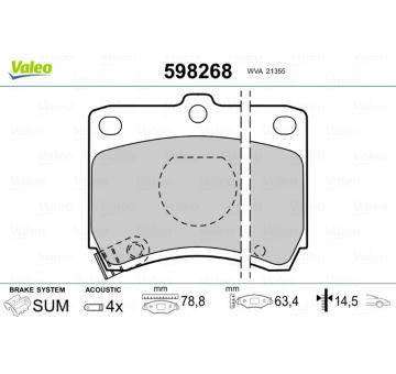 Sada brzdových destiček, kotoučová brzda VALEO 598268