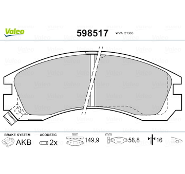 Sada brzdových platničiek kotúčovej brzdy VALEO 598517