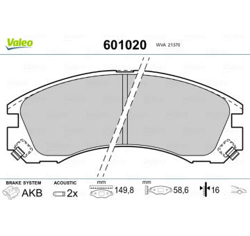 Sada brzdových destiček, kotoučová brzda VALEO 601020