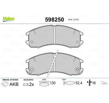 Sada brzdových destiček, kotoučová brzda VALEO 598250